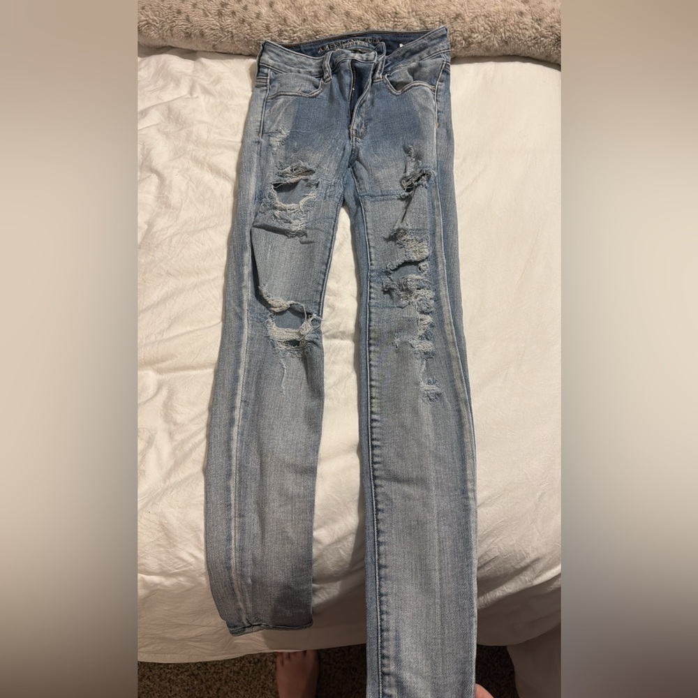 American Eagle Outfitters Blue Skinny Distressed Jeans
